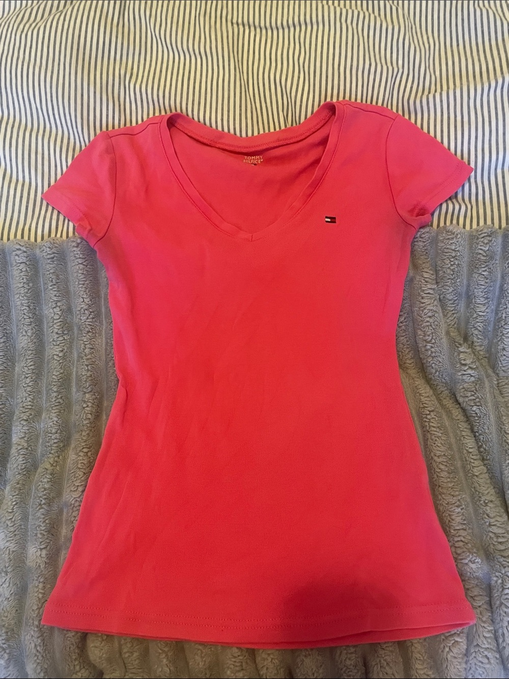 Tommy Hilfiger Hot Pink V-Neck Short Sleeve Tee
